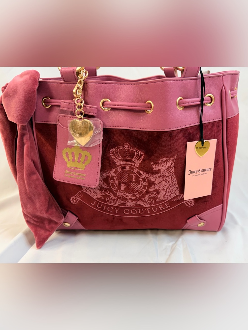 Juicy Couture Scottie Dogs Daydreamer Bow Tote Bag NWT pink & cranberry Y2K in
